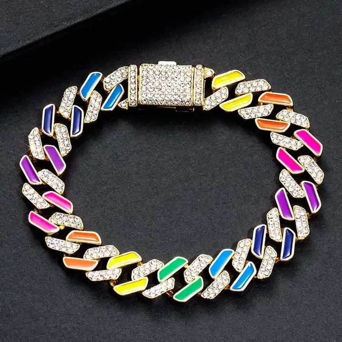 Helloice 11mm Multi-Color Half-Iced Cuban Bracelet