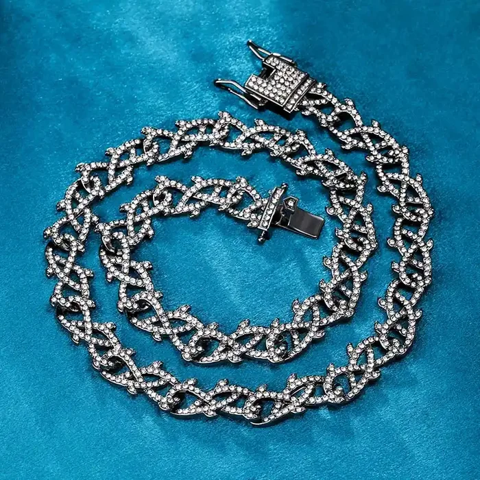 Helloice 12mm Iced Crown of Thorns Chain-Emerald/Black/Blue/Purple/White