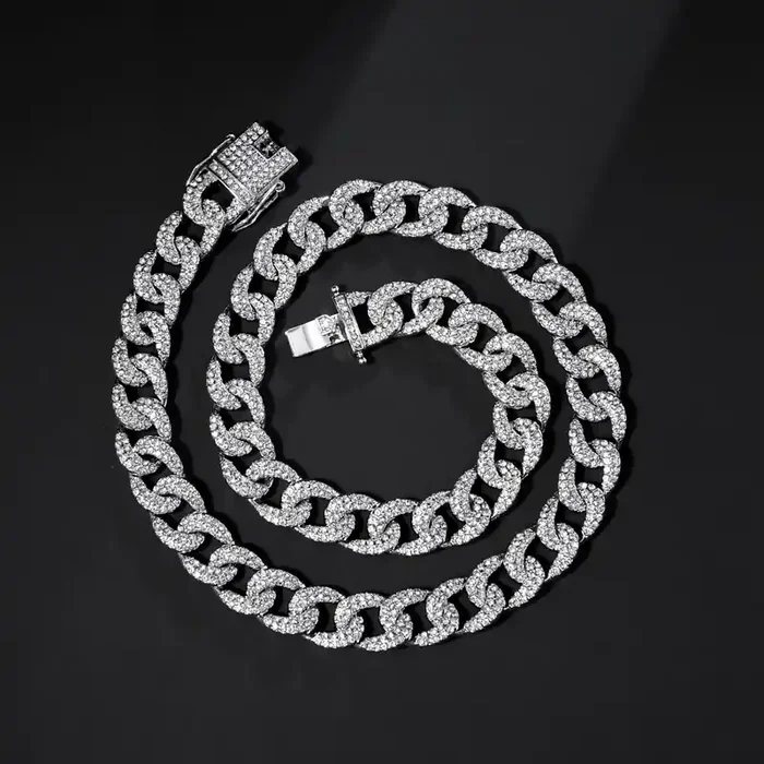 Helloice 12mm Iced Curb Chain in White Gold