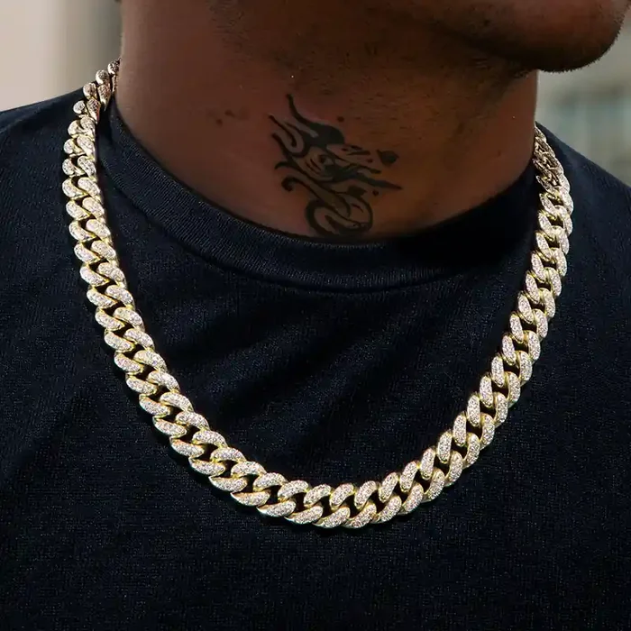 Helloice 12mm Iced Miami Cuban Chain in Gold