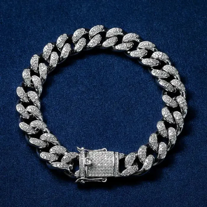 Helloice 13mm Handmade 18K White Gold Finish Iced Cuban Bracelet