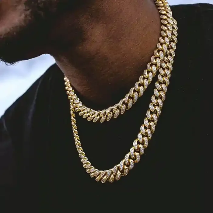 Helloice 13mm Handset 18K Gold PVD Plated Finish Iced Cuban Link