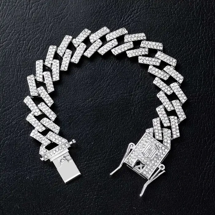Helloice 14mm Iced Prong Cuban Bracelet in White Gold