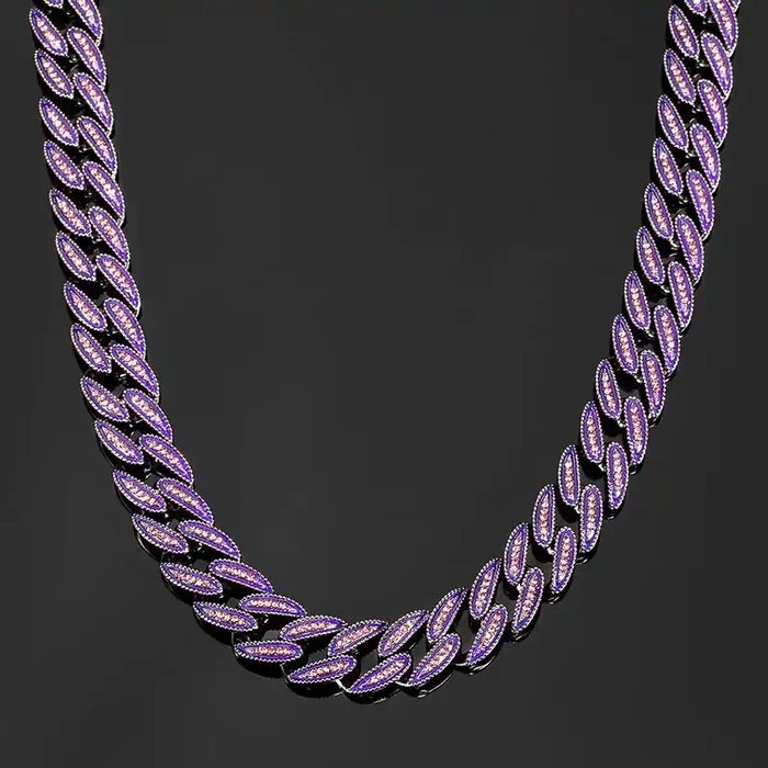 Helloice 14mm Iced Purple/Blue Enamel Miami Cuban Chain in Black Gold