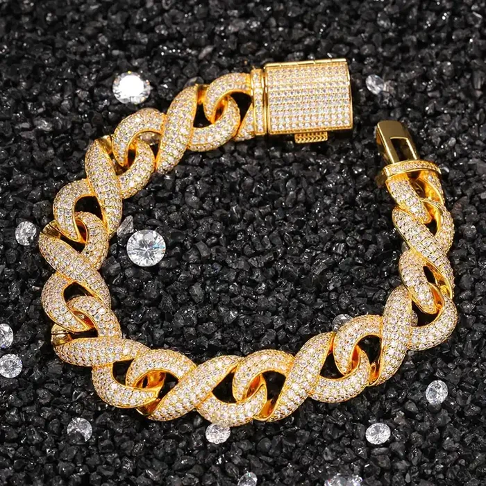 Helloice 15mm Iced Infinity Bracelet with Box Clasp in Gold