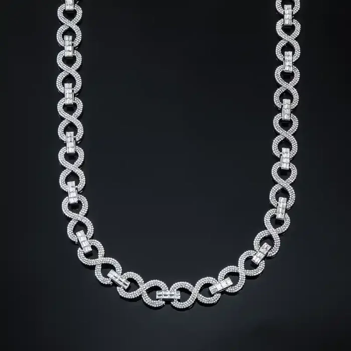 Helloice 16mm 20‘‘ Iced Infinity Link Chain in White Gold