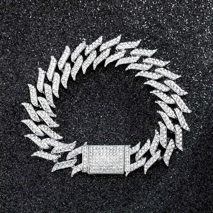 Helloice 18mm Iced Spiked Cuban Bracelet in White Gold