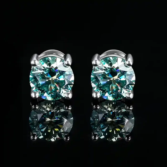 Helloice 1Ct Light Blue-green Moissanite Round Stud Earrings in S925 Silver