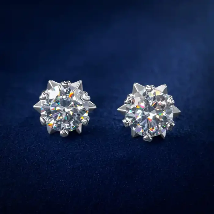 Helloice 1Ct Moissanite Round Cut Snowflake Earrings in S925 Sterling Silver