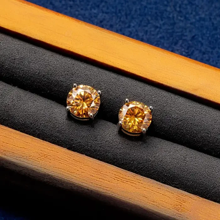 Helloice 1Ct Moissanite Round Dark Champagne Stud Earrings in S925 Silver