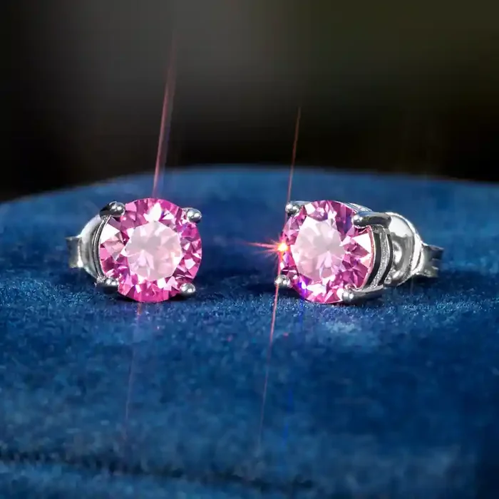 Helloice 1Ct Pink Moissanite Round Stud Earrings in S925 Silver