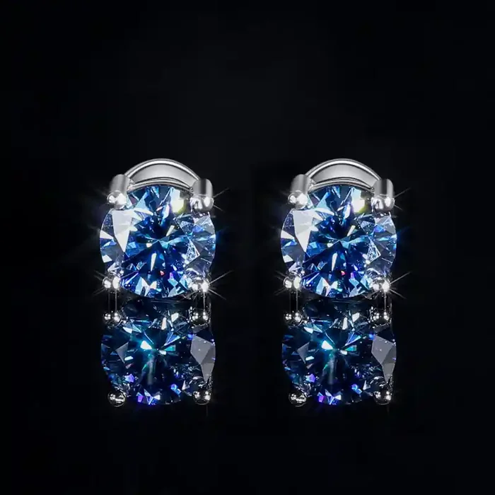 Helloice 1Ct Sapphire Moissanite Round Stud Earrings in S925 Silver