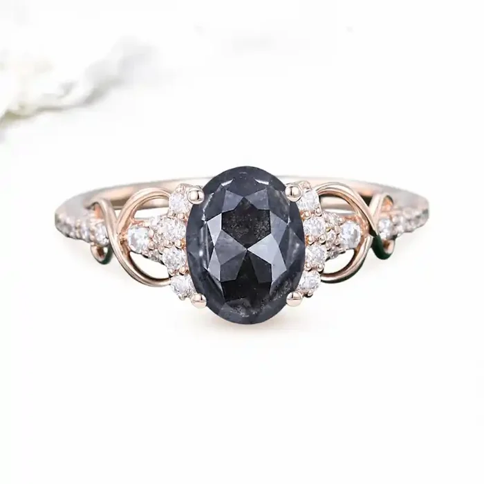 Helloice 2.19CT Oval Cut Salt & Pepper Diamond Infinity Promise S925 Silver Engagement Ring