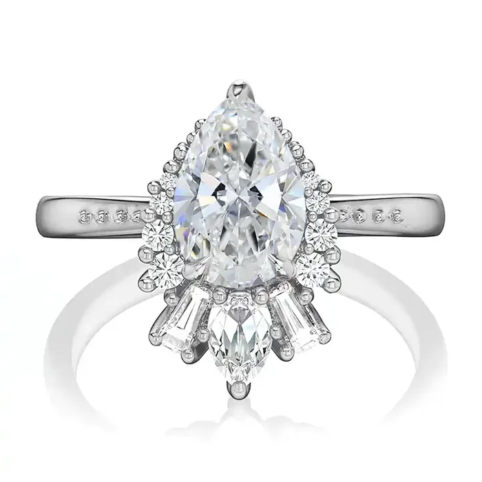 Helloice 2.2CT Pear & Round Cut VVS Moissanite S925 Silver Engagement Ring