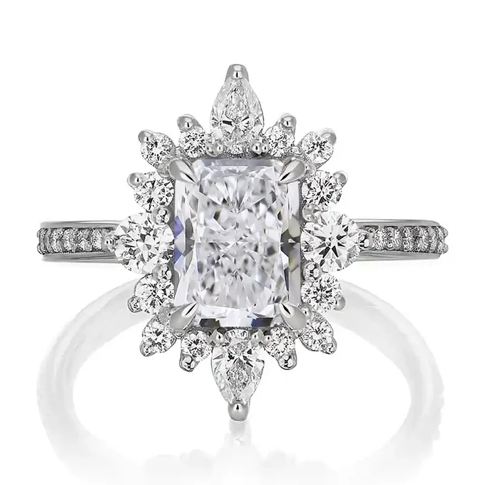 Helloice 2.3CT Radiant & Round Cut VVS Moissanite S925 Silver Engagement Ring