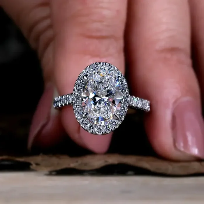 Helloice 2.5Ct Oval &Round Cut VVS Moissanite S925 Silver Engagement Ring