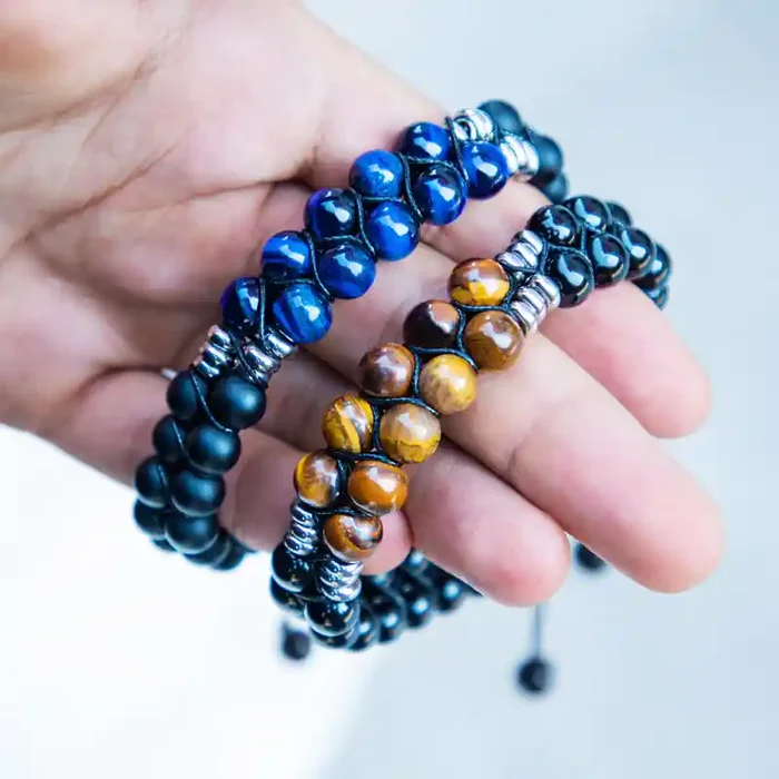 Helloice 2 Rows Natural Healing Stone & Copper Beads Braided Bracelet