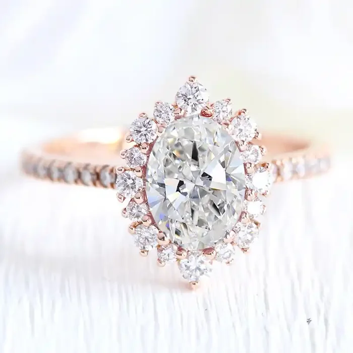 Helloice 3.22CT Oval & Round Cut VVS Moissanite S925 Silver Engagement Ring