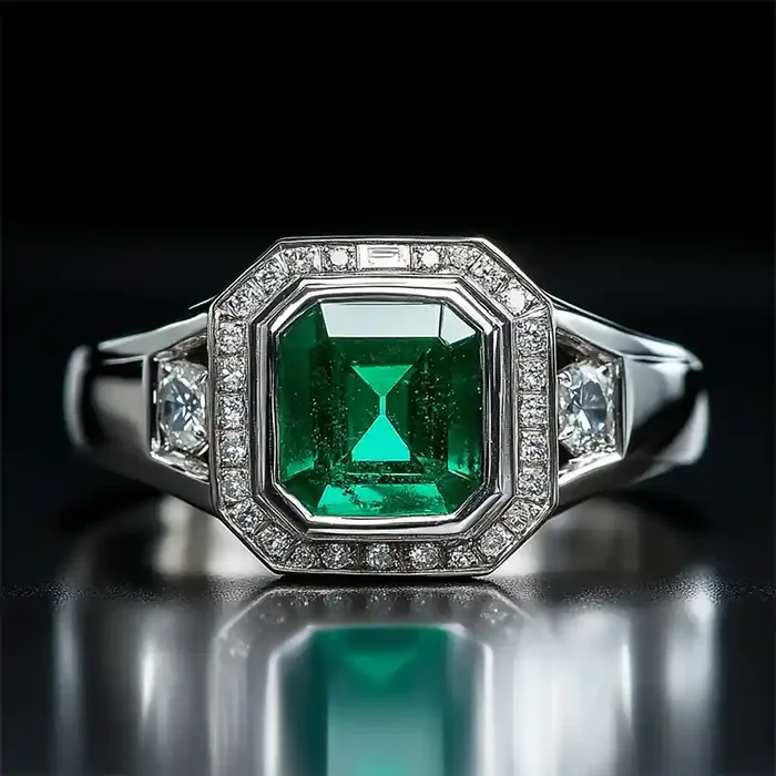 Helloice 3.2CTW Asscher Cut Halo Men‘s Anniversary/Wedding Ring