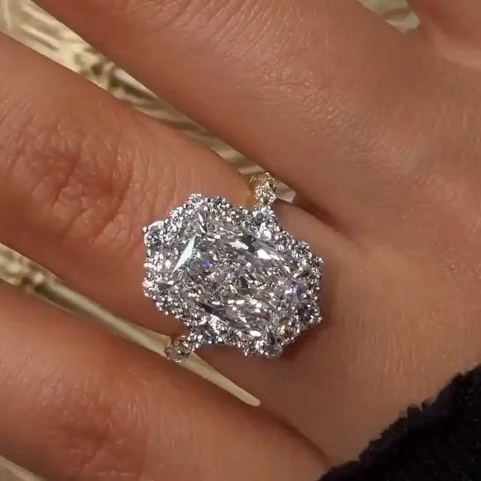 Helloice 3.6CT Radiant Cut VVS Moissanite Cluster Engagement Ring