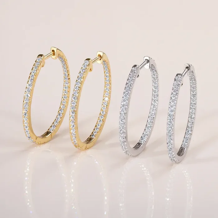 Helloice 30MM Diameter VVS Moissanite S925 Silver Hoop Earrings