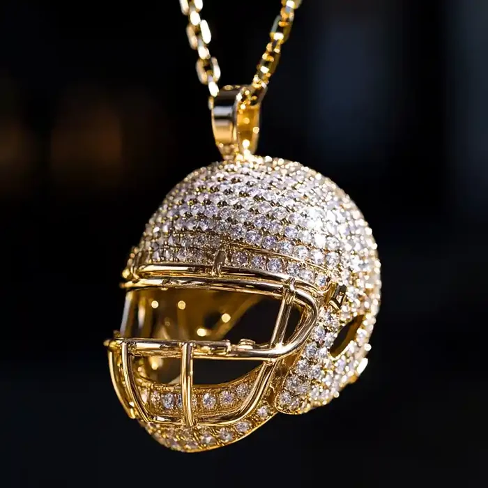 Helloice 3D Diamond American Football Helmet Pendant