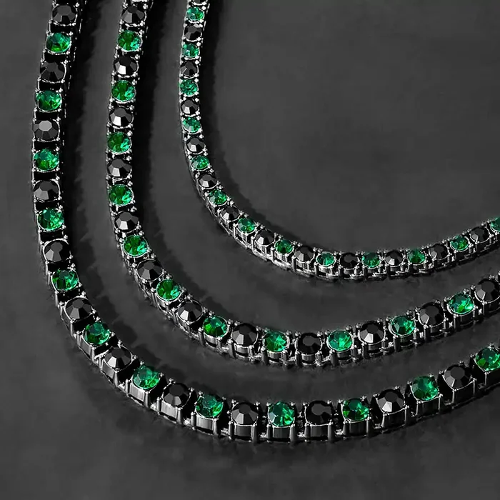 Helloice 3mm/4mm/5mm Emerald & Black Stones Tennis Chian in Black Gold