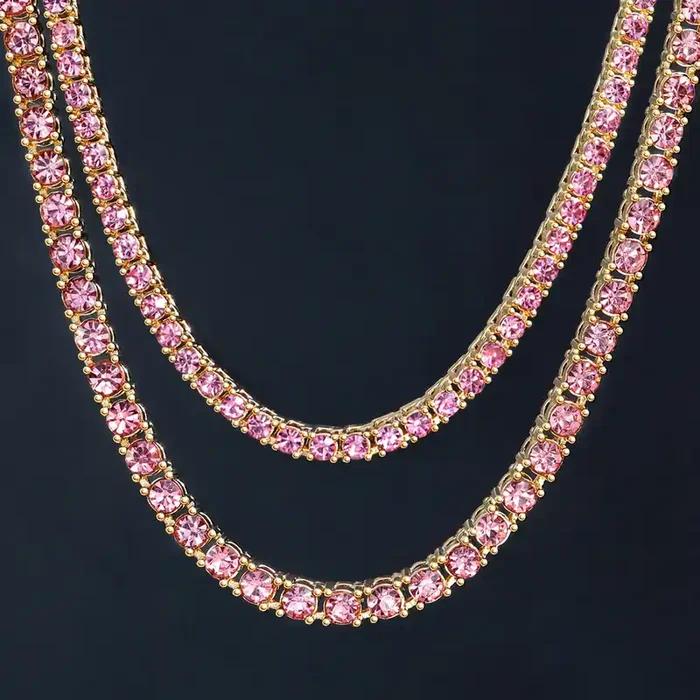 Helloice 3mm/4mm/5mm Pink Tennis Chain in Gold