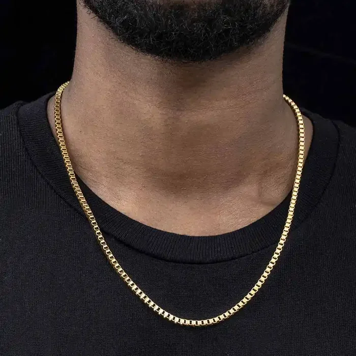Helloice 3mm Square Box Chain in Gold