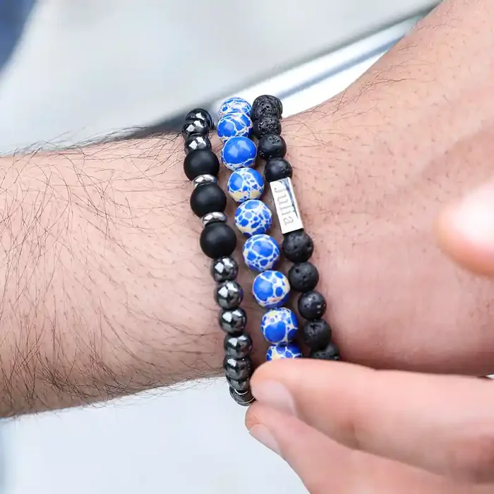 Helloice 3pcs Personalized Engraved Turquoise Beads Bracelet