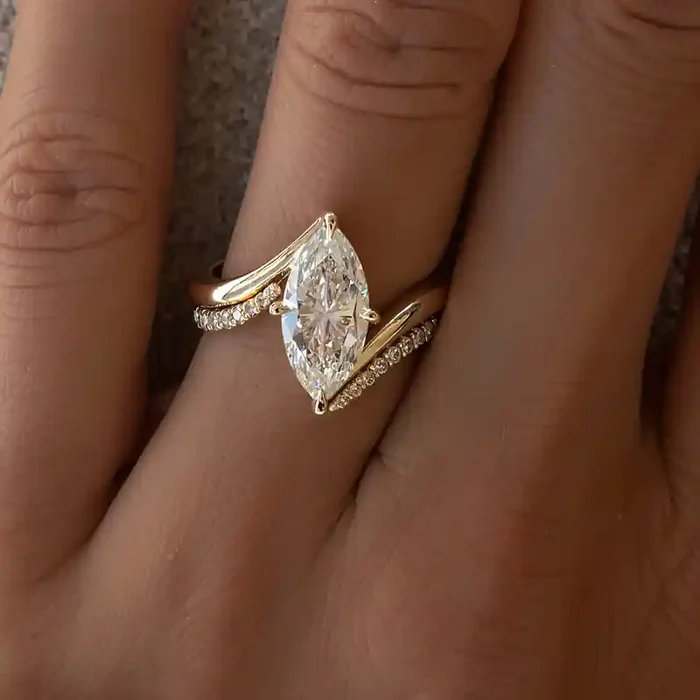 Helloice 4.3CT Marquise Cut VVS Moissanite Twisted Engagement Ring Set