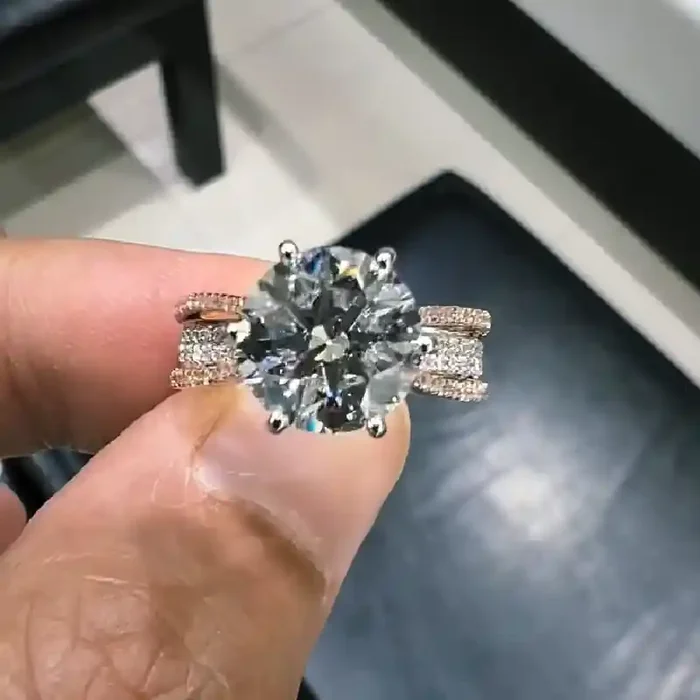 Helloice 4.63CT Round Cut VVS Moissanite Pave Engagement Ring