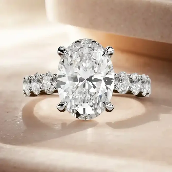 Helloice 4.91CT Oval & Round Cut VVS Moissanite S925 Silver Engagement Ring
