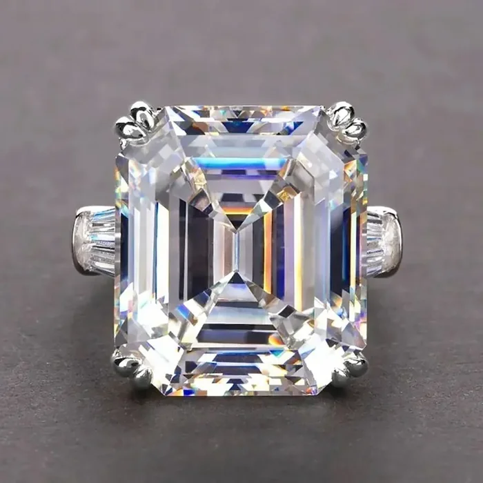 Helloice 5.34CT Emerald & Baguette Cut VVS Moissanite S925 Silver Engagement Ring