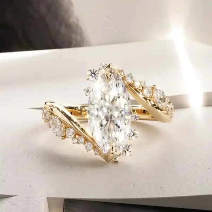 Helloice 5.95CT Marquise Cut VVS Moissanite Pave Engagement Ring