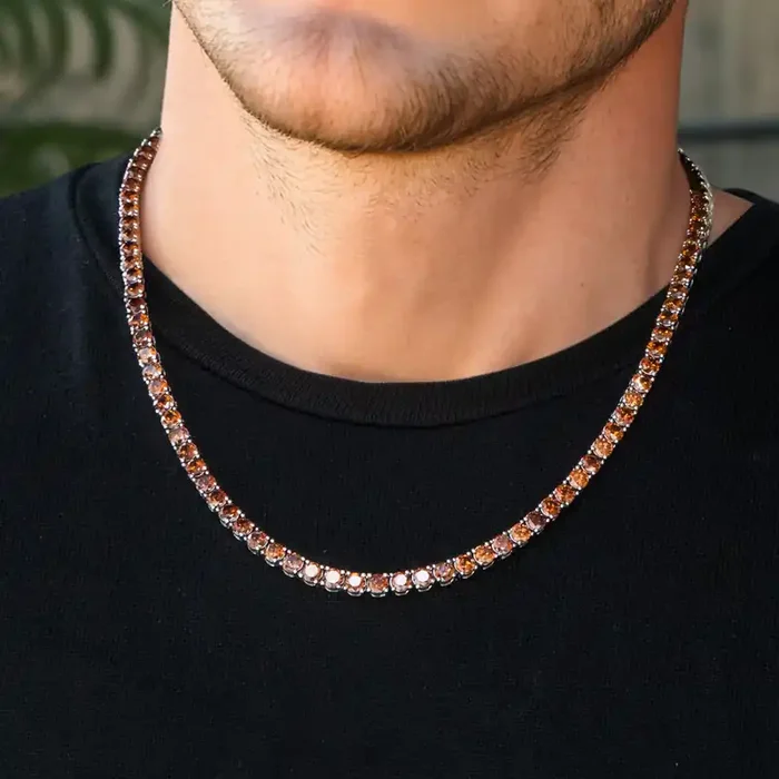 Helloice 5mm Coffee Tennis Chain in White Gold