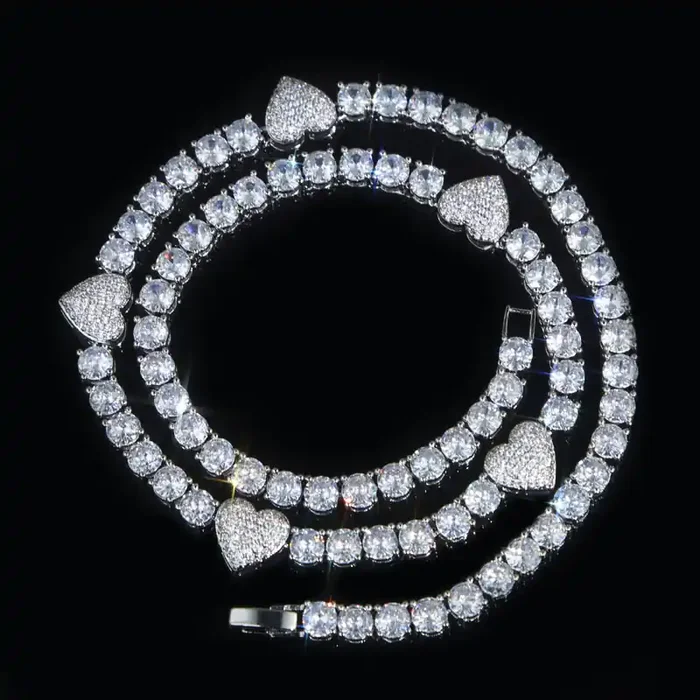Helloice 5mm Heart Tennis Chain in White Gold