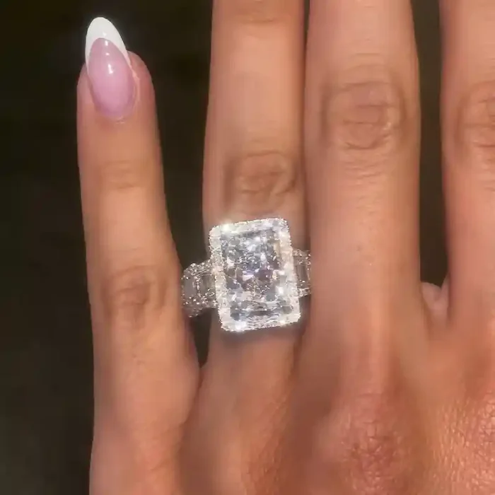Helloice 6.24CT Radiant Cut VVS Moissanite Halo Engagement Ring