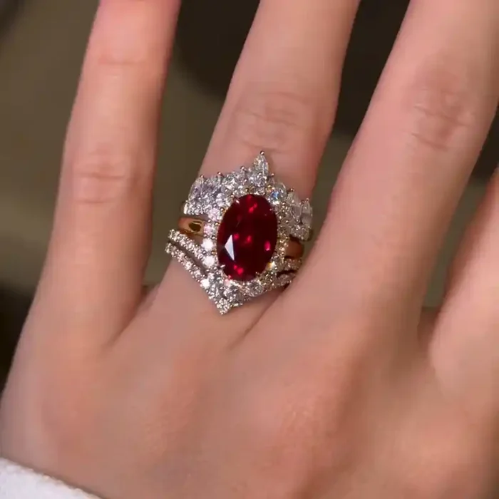 Helloice 7.39CT Oval Cut Gemstone Vintage-Inspired Engagement Ring Set