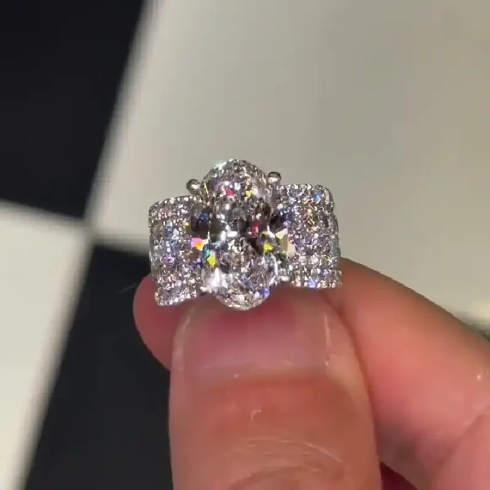 Helloice 8.8CT Oval Cut VVS Moissanite Pave Engagement Ring