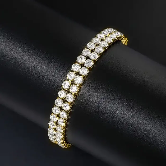Helloice 8mm 18K Yellow Gold Finish Double Row Tennis Bracelet