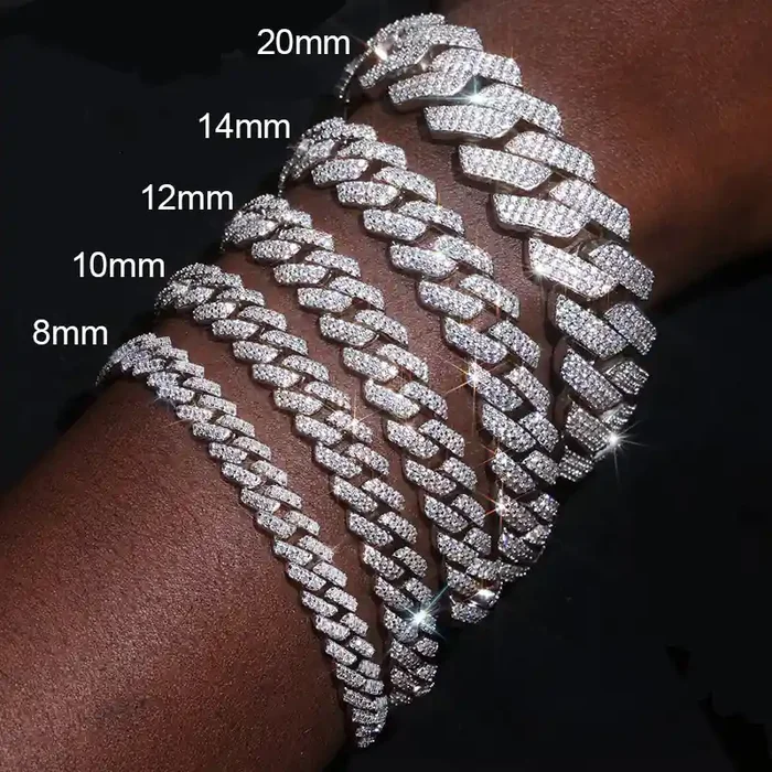 Helloice 8mm-20mm 925S & VVS Moissanite Prong Cuban Link Bracelet