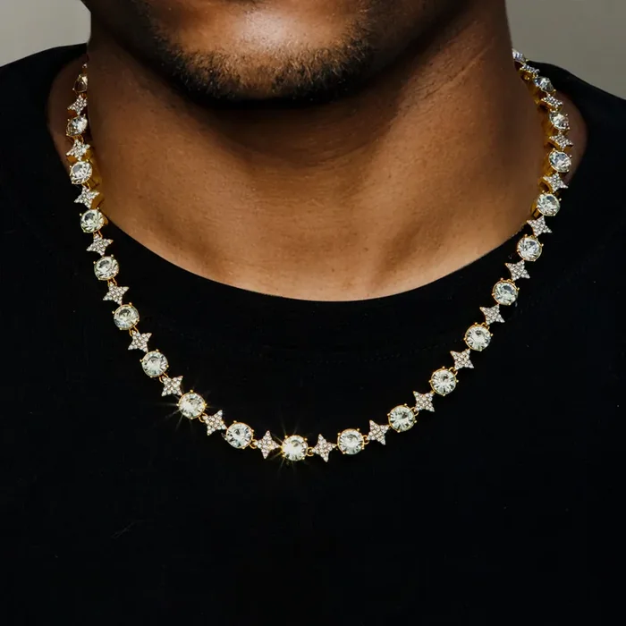 Helloice 8mm Iced Quadrangular Star Necklace in Gold