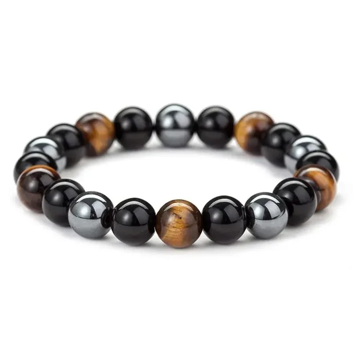 Helloice 8mm Tiger Eyes and Black Magnetic Beads Bracelet