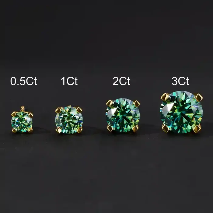 Helloice 925S & VVS Moissanite 0.5Ct/1Ct/2Ct/3Ct Light Blue Brilliant Round Cut Stud Earrings in Gold