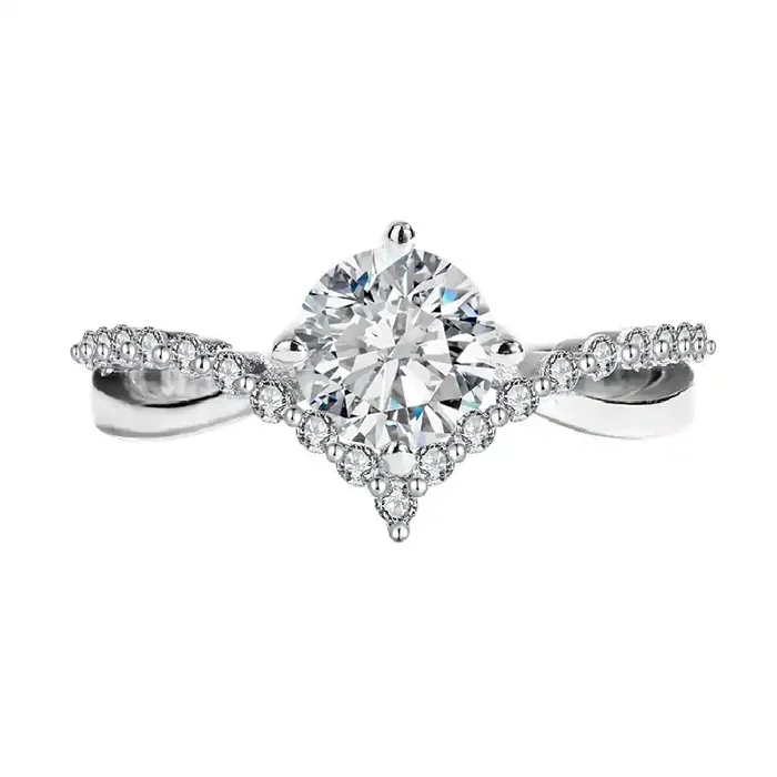 Helloice 925S & VVS Moissanite 1CT Round Cut Twisted Engagement Ring