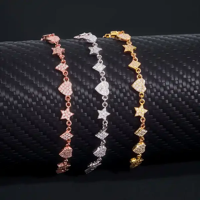 Helloice 925S & VVS Moissanite Heart Star Diamond Bracelet