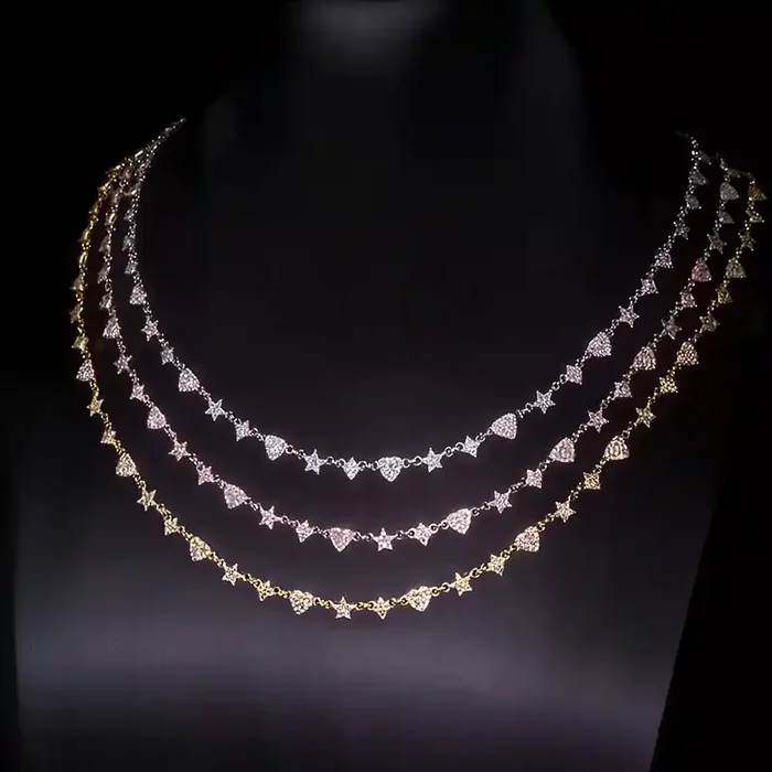 Helloice 925S & VVS Moissanite Heart Star Diamond Chain