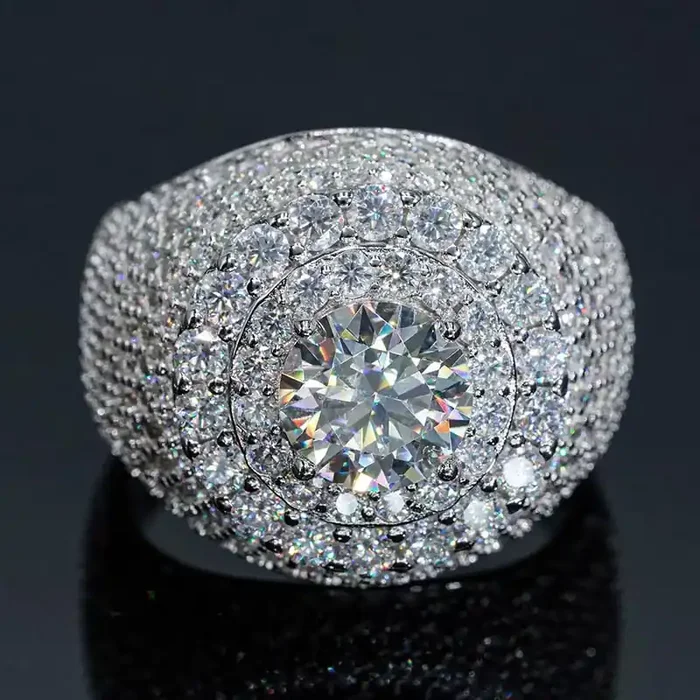 Helloice 925S & VVS Moissanite Round Cut Hip Hop Ring