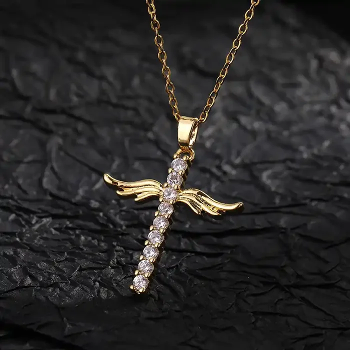 Helloice Angel Wings Cross Pendant Necklace